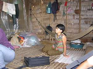 One of the children in the one-room house