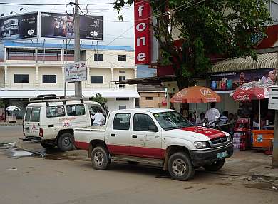 NGO trucks in Kampong Cham