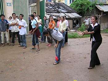 Tossing water balloons